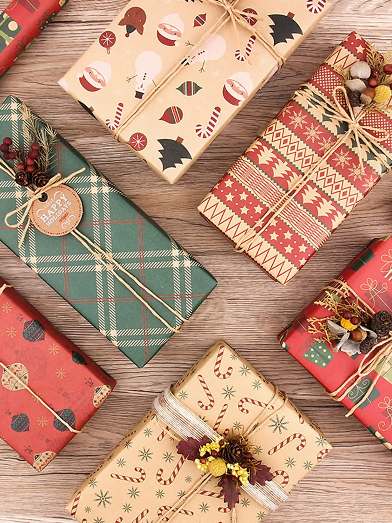 6PCS Retro Christmas Kraft paper, wrapping paper, cartoon Christmas Gift Wrap, gift wrap, wedding wrap, birthday wrap, gift wrap