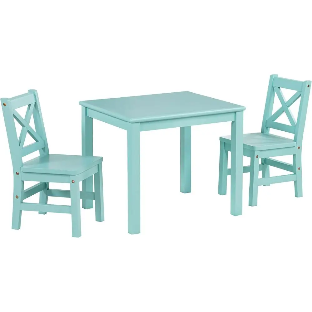 

Solid Hard Wood Kids Table and Chair Set, Mint Blue, 3 Piece | 2 Chairs Included, Rubberwood