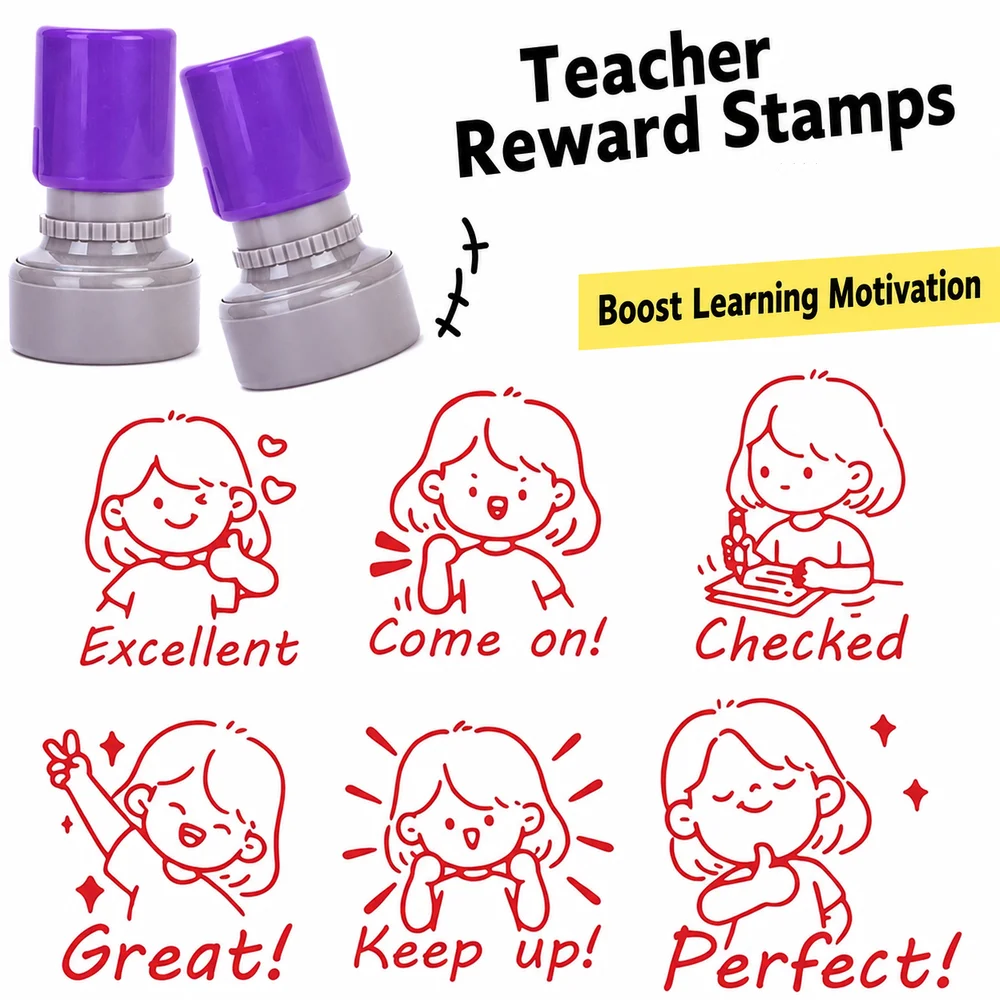 Round Pre-Inked English Teacher Feedback Stamp 20mm Clear Encouragement Comment Scrapbooking Stamp for Student Homework Grading