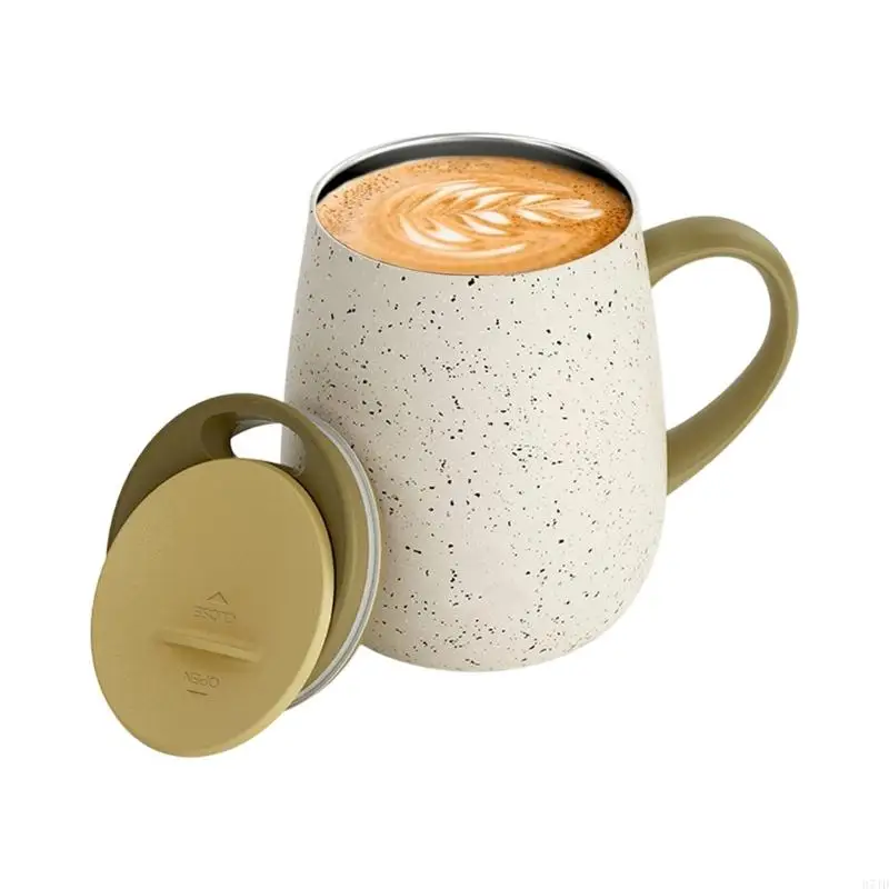 Insulated coffee cup with sliding lid and side handle, metal desk drink cup for home office tea and coffee breaks 37JD