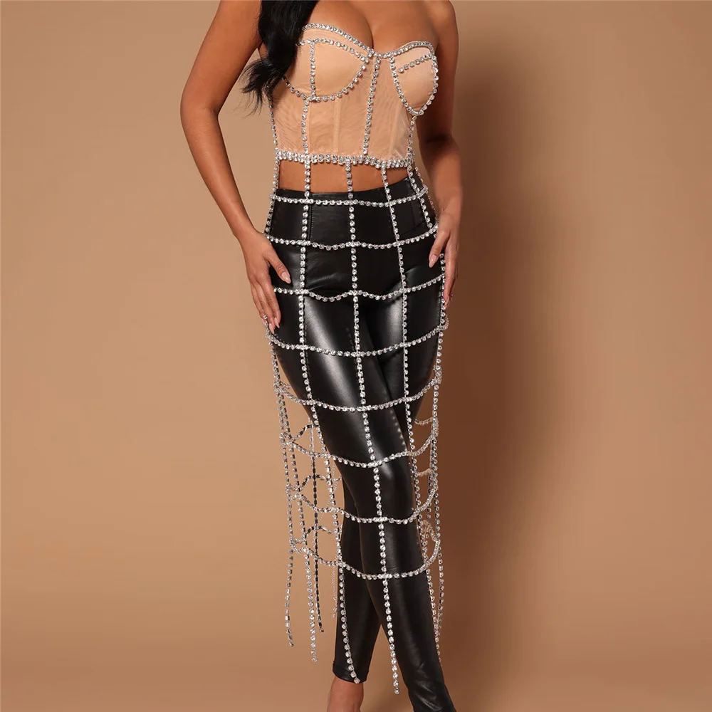 

Body Jewelry Woman Sexy Bra Body Chain Bikini Chest Chain Grid Dress Chain Makeup Dance Lumbar Chain Crystal Dress Skirt Chain