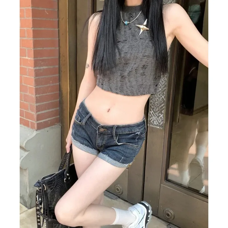 المرأة منخفضة الارتفاع مطاطا ضيق كرة لولبية الدنيم السراويل الصيف جديد حار فتاة الشارع عادية الورك التفاف مثير البسيطة السراويل الإناث