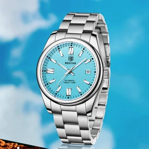 Benyar Nuevo Luxury Automatic Watch 10bar Imploude Water S acero inoxidable Hombres mecánicos Muñeca de pulsera Sports Diving Watch for Men 8 Mejores ventas Tres patos Tiempo de juego directo del reloj - №5