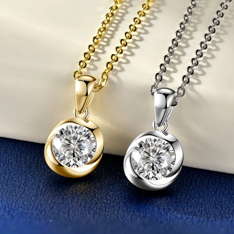 IOGOU Solitaire Diamond 6.5MM 1CT D Moissanite Rosebud Pendant Necklace for Women Real 925 Sterling Silver Jewelry Bithday Gift