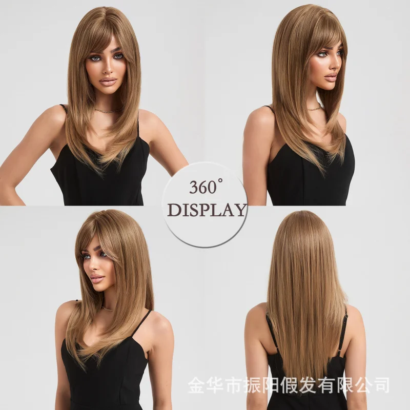 European American style -quality high-temperature synthetic hair natural-looking, everyday brown women's full-head wig