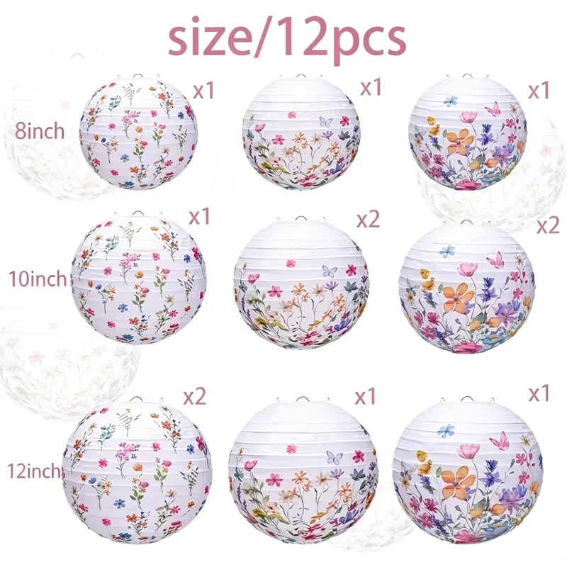 Chinese Paper Lantern Floral Butterfly Print Hanging Decoration Pendant for Wedding Holiday Party Home Decor Ornaments