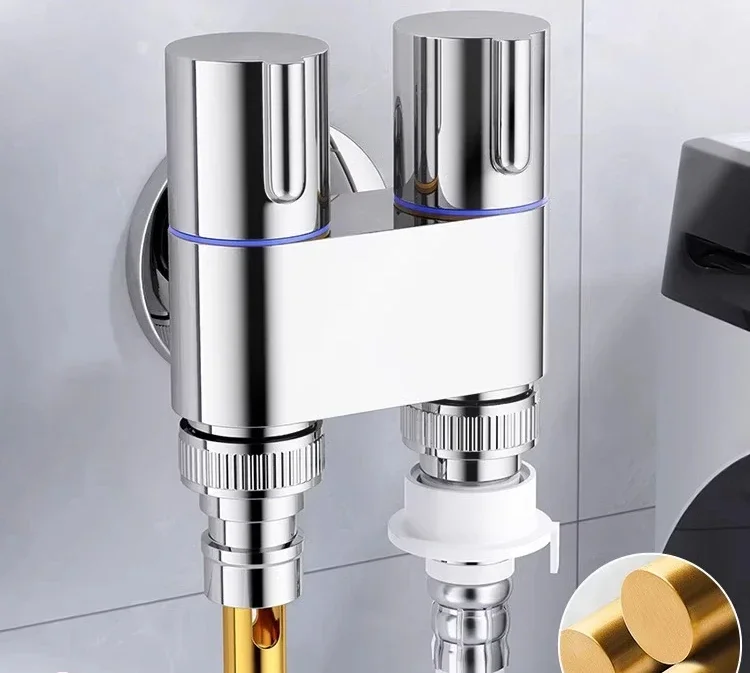 All-copper double-outlet washing machine faucet angle valve one in and two out automatic water stop valve