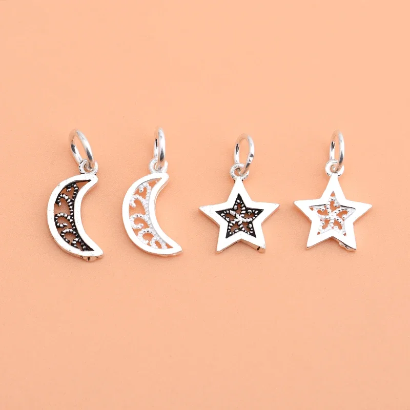 925 Sterling Silver fashion Pop accessories Handmade diy beaded material bracelet necklace Anklet Star Moon pendant