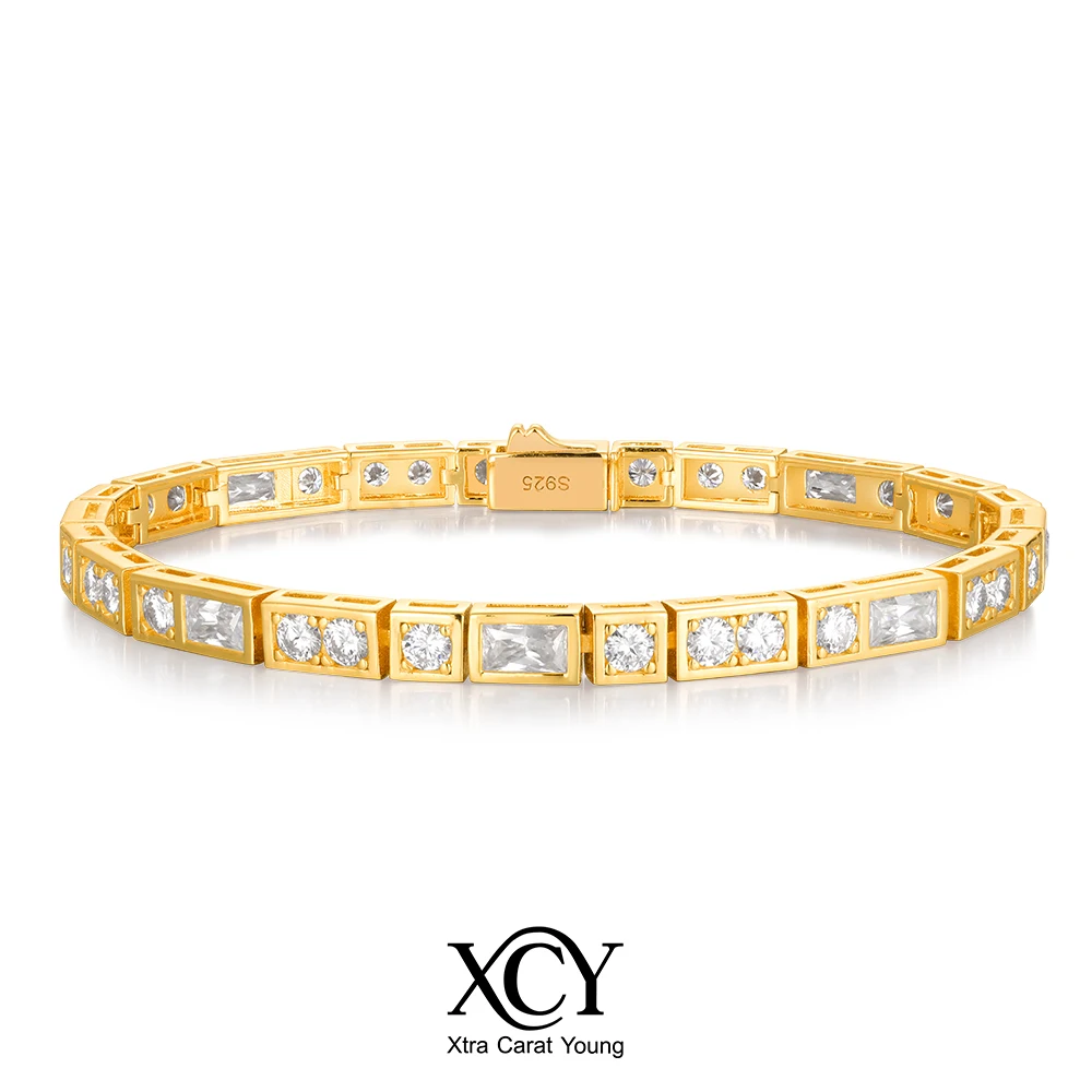 XCY D Color Moissanite Tennis Bracelet for Women 925 Silver Elegant Diamond Bangle Bracelets Anniversary Birthday Jewelry Gift