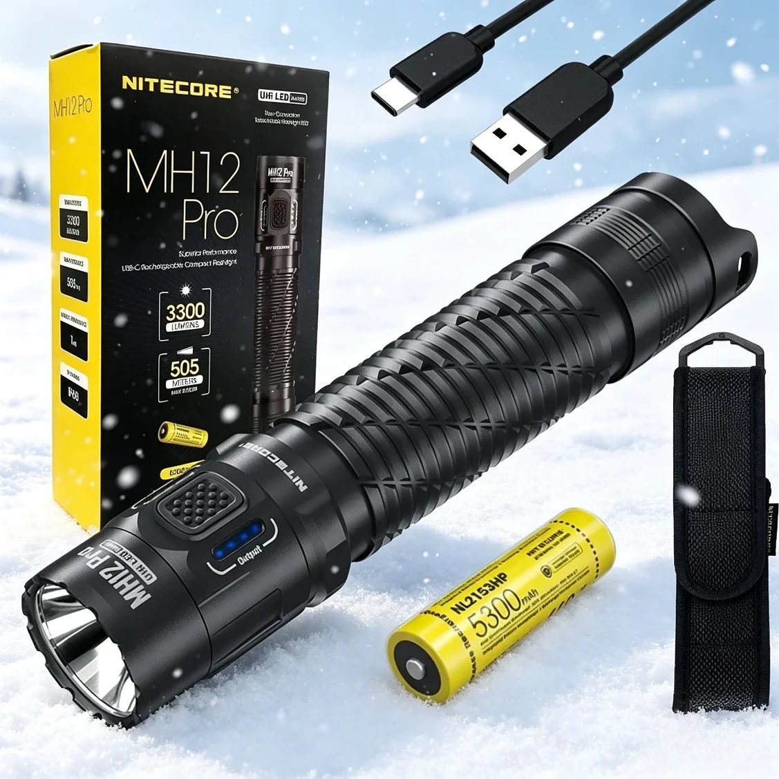 Ultra Bright Rechargeable LED Flashlight UHi 40 3300 Lumens Tactical Torch Light by 5300mAh Battery for Cave Exploration Camping