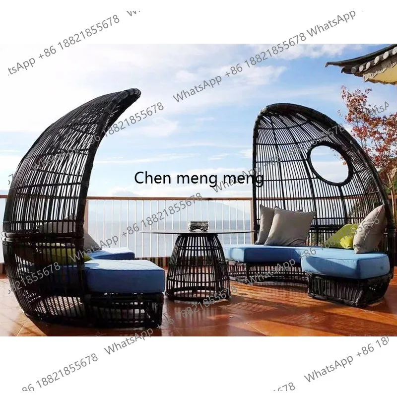 Outdoor sofa garden leisure round bed balcony courtyard open-air beach rattan