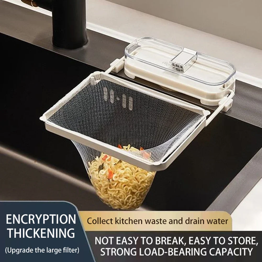 Kitchen Sink Filter Rack with 50pcs Net Filter Bag Foldable Multi-Purpose Drainage Basket Leftovers Soup Food Drainer Shelf