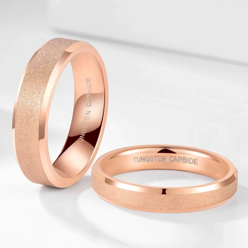 TIGRADE Tungsten Carbide Rose Gold Frosted Ring 4mm 6mm For Women Men Wedding Engagement Band Matte Brushed Female anillos mujer