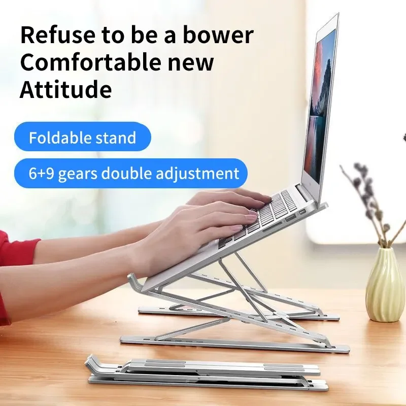 Aluminum Levels Double Adjustable Height Vertical Folding Raised Layer Laptop Stand For Tablelaptop Holder Heat Dissipation