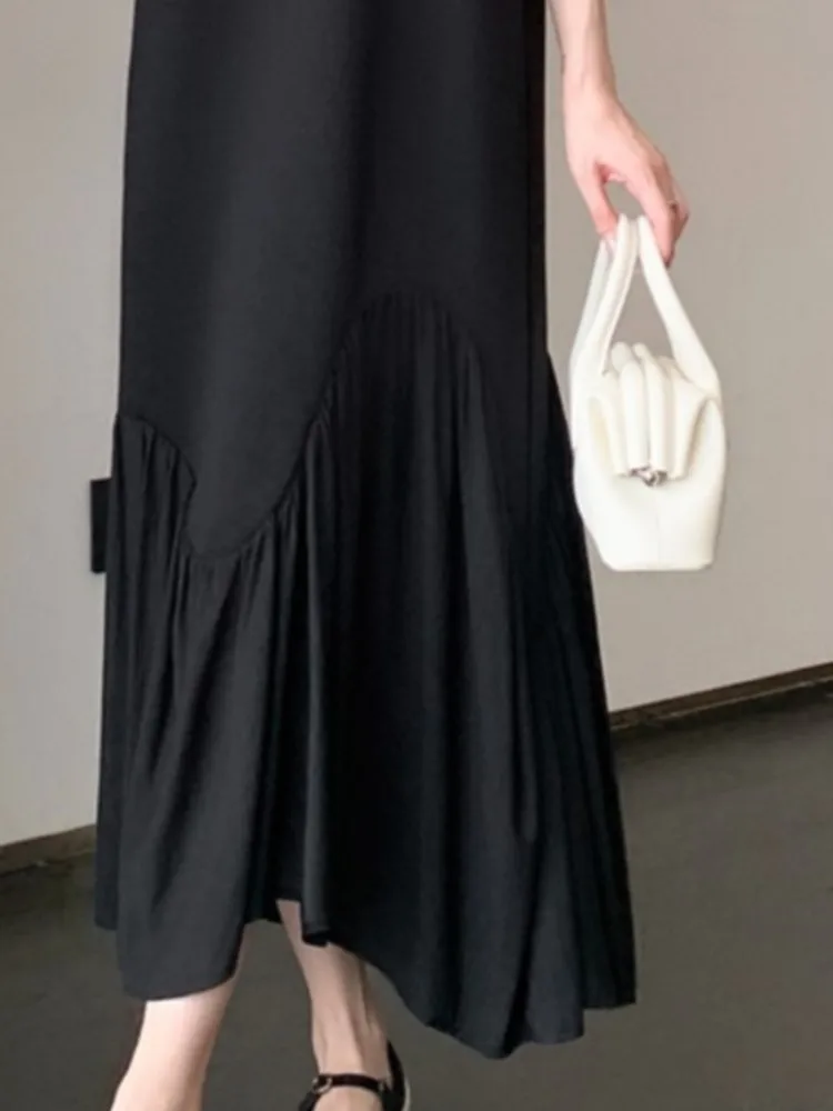 Oversize zomer zwart T-shirt jurk vrouwen hete verkoop van het seizoen nieuwe Franse losse lange dames jurken buik afslanken vestidos