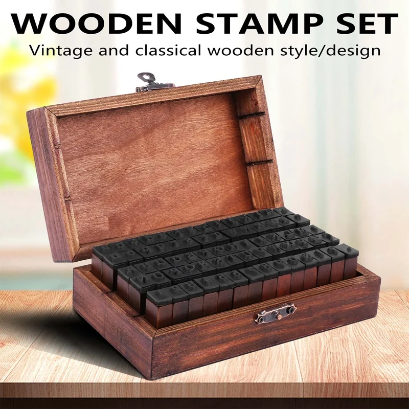 Rubber Stamp Alphabet Number Symbol Wooden Box Set Print Style Wood Letter 70PCS