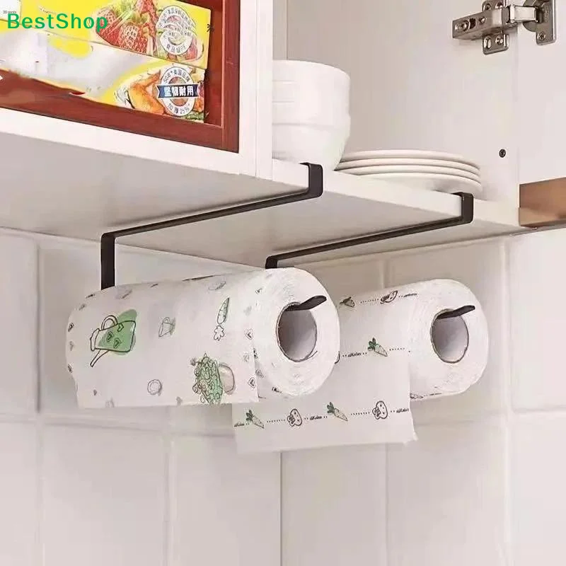 〔G〕Wall Mounted Kitchen Tissue Rack Metal Non Perforated Roll Paper Cling Film Storage Cabinet Home Cloth Storage Racks
