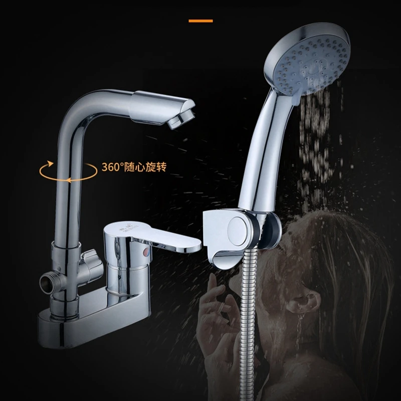 Chrome Basin Shower Faucet with Showerhead Multifunctional Bathroom Mixer Valve Basin Faucets Hot Cold Mixer Valve