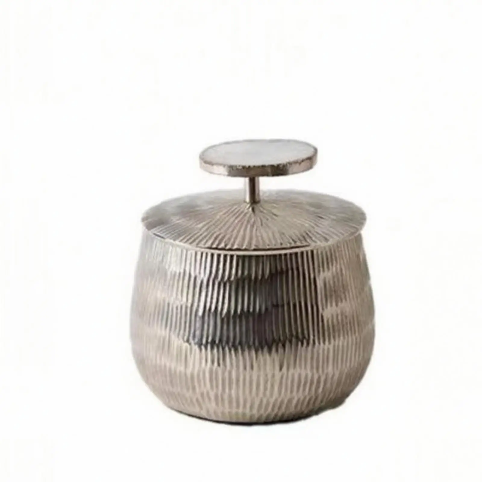 Ribbed Aluminum Storage Container with Airtight Lid for Bathroom Cosmetic Cotton Swab Holder