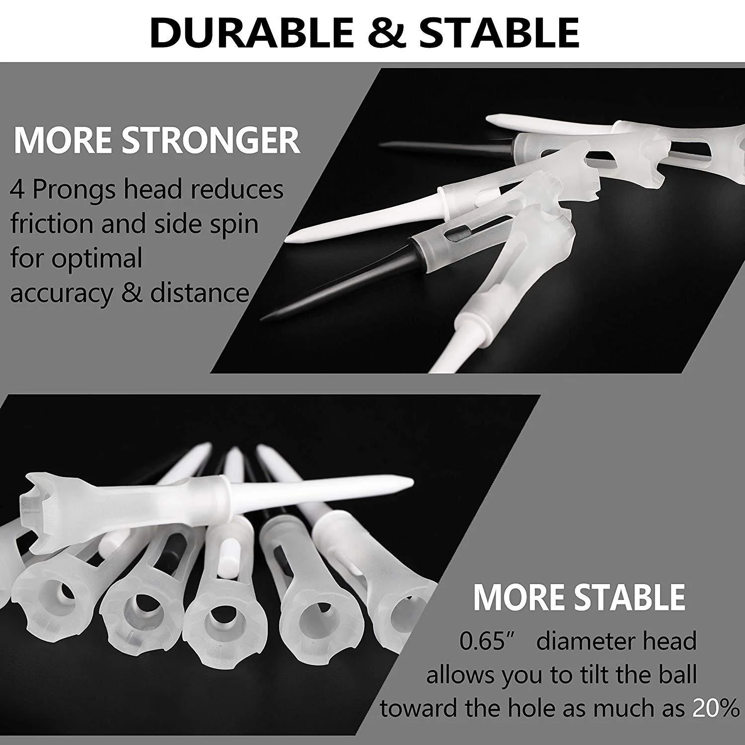 

50Pcs Golf Tee Double Layer Plastic Ball Tee Soft Low Resistance Golf Seat Golf Training Tool BlackJAS