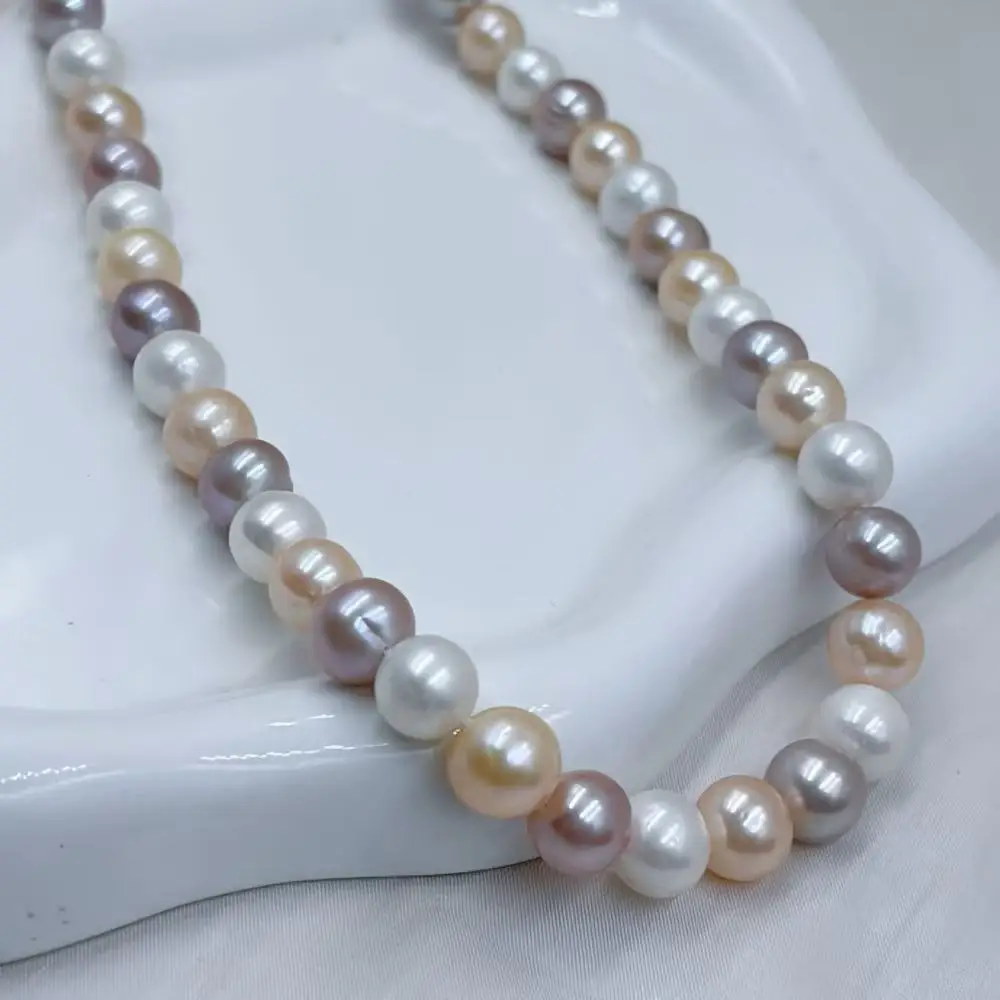 9-10mm Round Mixed Color Multicolor Real Natural Freshwater Pearl Loose Spacer Pearls Beads