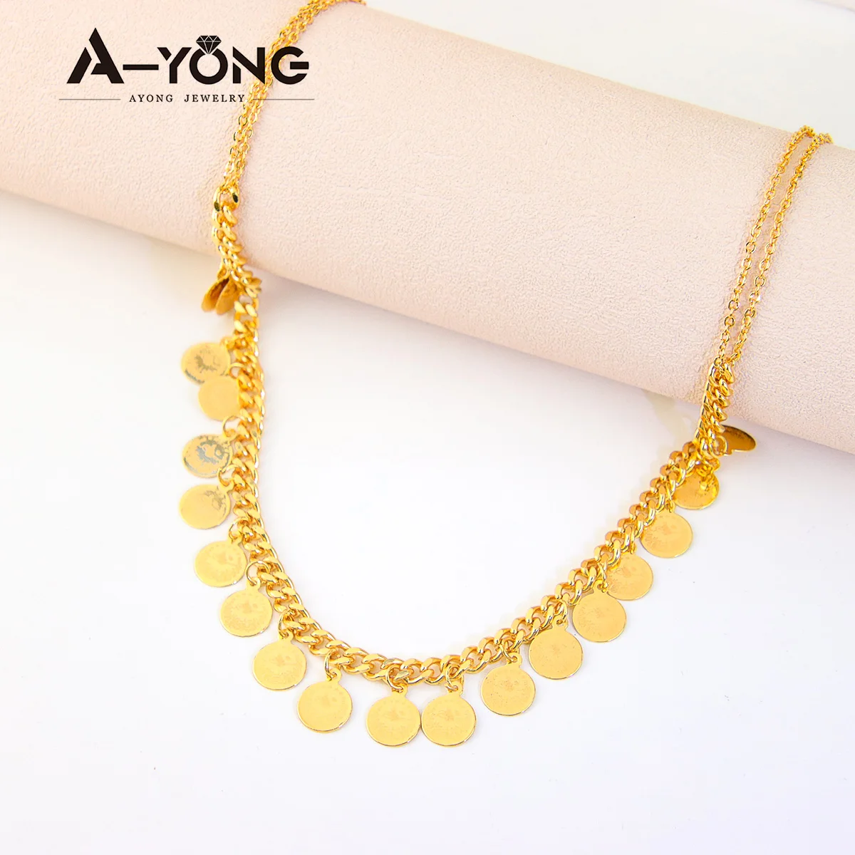 AYONG Arab Coin Necklace Pendant 21k Gold Plated Middle East Turkish Cuban Chain Pendant Women Wedding Banquet Accessories