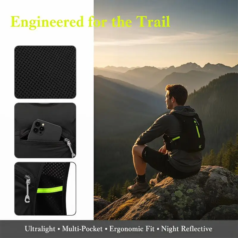 

Hydration Vest Backpack for Running Lightweight 5L Marathon Storage Adjustable for Cycling Hiking Outdoor Fitness