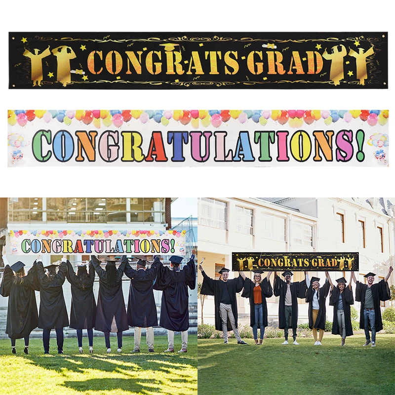 

Congrats Grad Photo Frame Hanging Banner Doctoral Hat Graduation Party Decoration High School College Graduation Supplies