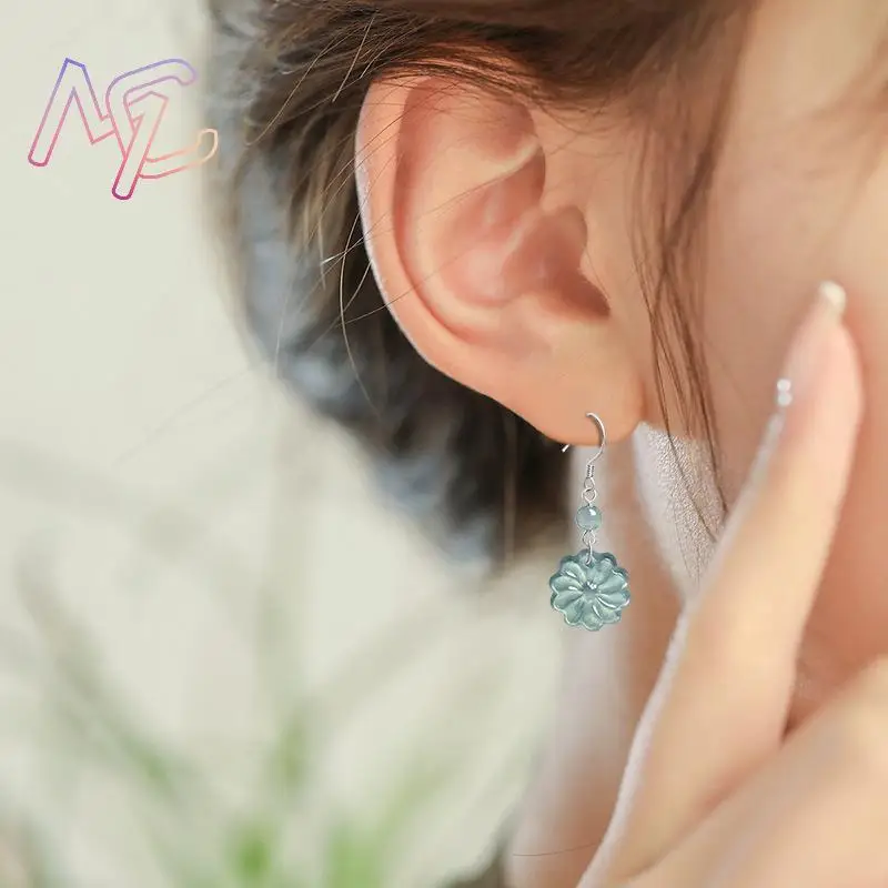 Grade A Myanmar Jadeite Flower Earrings Real Jade 925 Silver Fashion Accessories Vintage Natural Jewelry Energy Gifts for Women 5