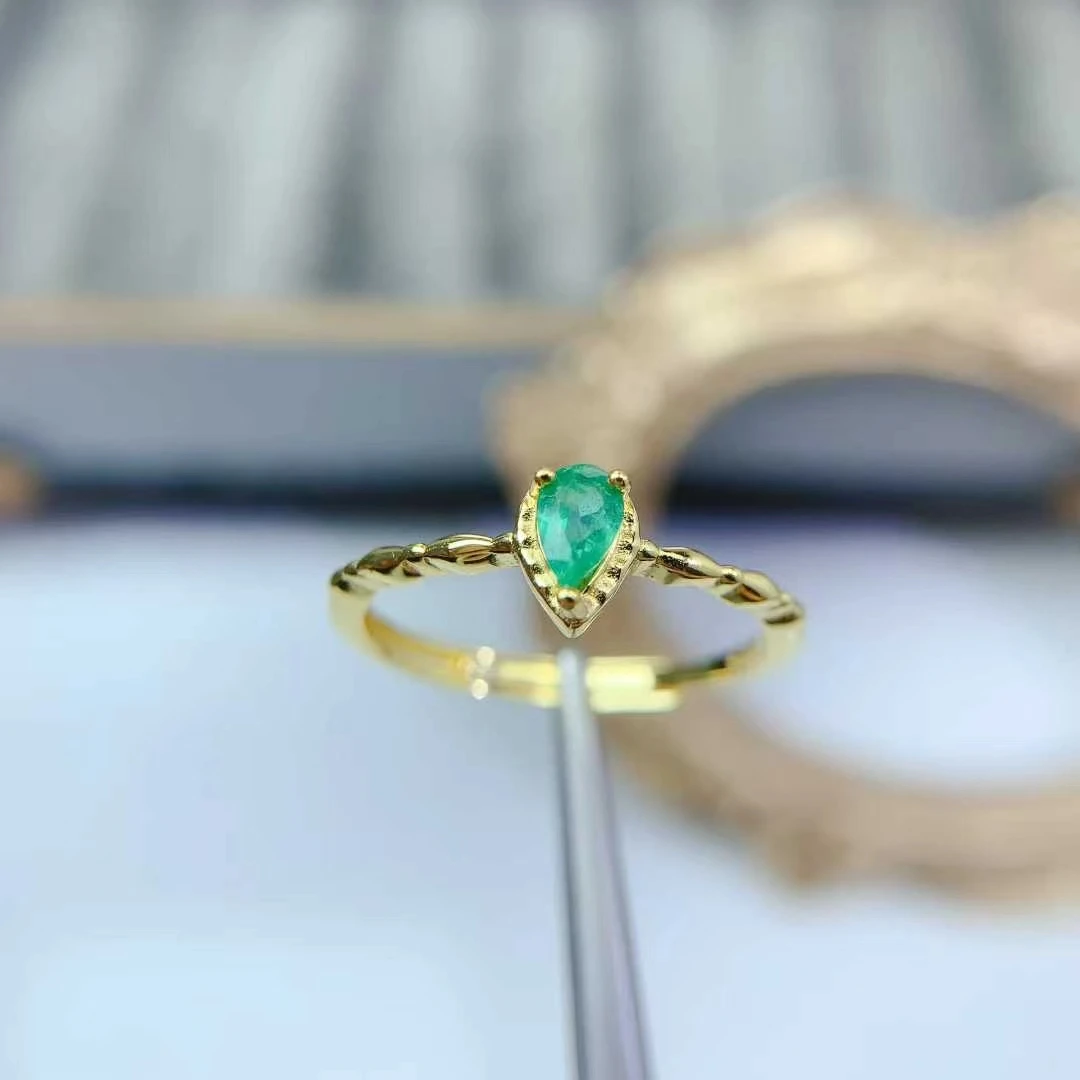

Sterling Silver Emerald Ring Classic Design 925 Silver Ring for Girl 3mm*5mm Natural Colombian Emerald Jewelry