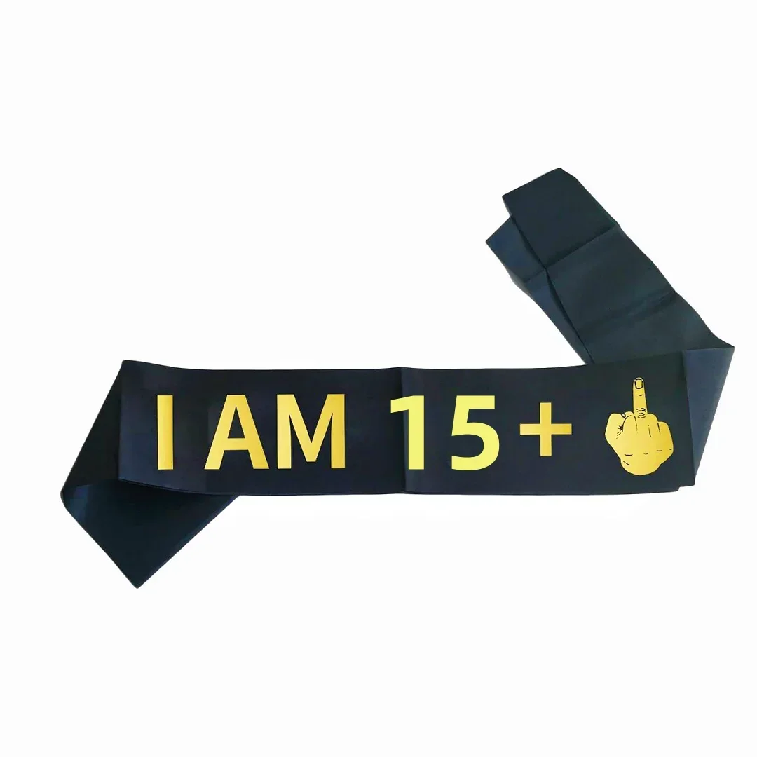 �I AM?+1“-Schärpe, lustige Geburtstagsschärpe für Männer und Frauen, Geburtstagsgeschenke, Partydekorationen, schwarze Schärpe mit goldglitzerndem Schriftzug – Detail 2