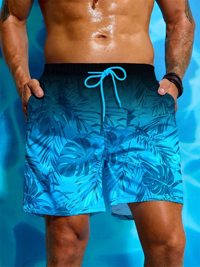 Palm Leaves 3D Print Sport Quick-dry Breathable Men Women Shorts Outdoor Sea Vacation Casual Beach Hawaii Surfing Pants Summer