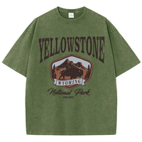 Woman Cotton Washed T-Shirts All-Math O-Neck Distressed Short Sleeve The Bison In Yellowstone Park Printing Tops Summer Clothes