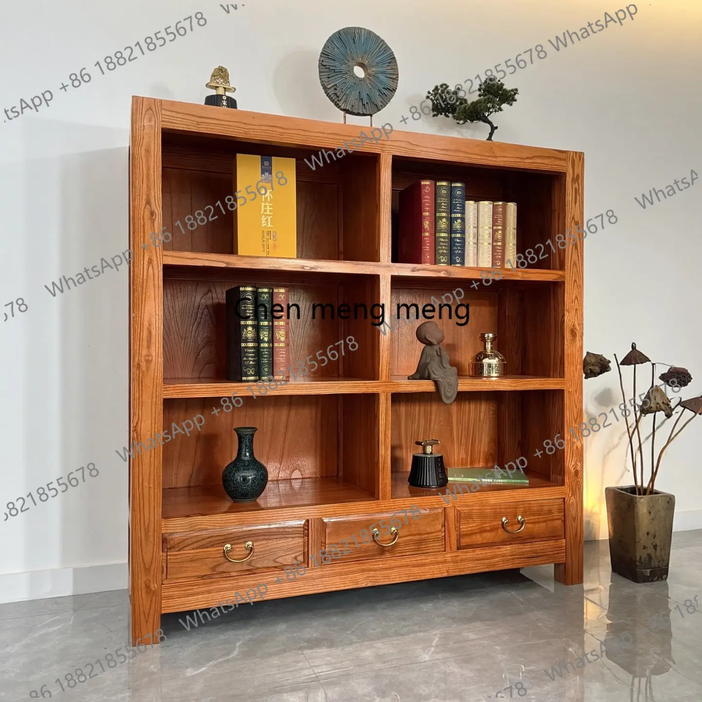 Old Elm Bogu Frame Duobao Pavilion Short Tea Room Side Cabinet Retro Bookcase Tea Set Teapot Display Cabinet