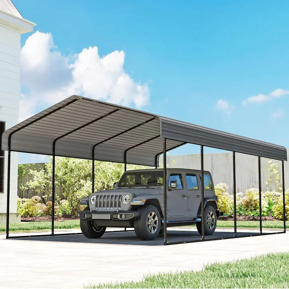 

12'x20' Heavy Duty Metal Carport, Outdoor Garage Car Shelter Shade with Heavier e, Galvanized Roo or Car and Boats, Grey
