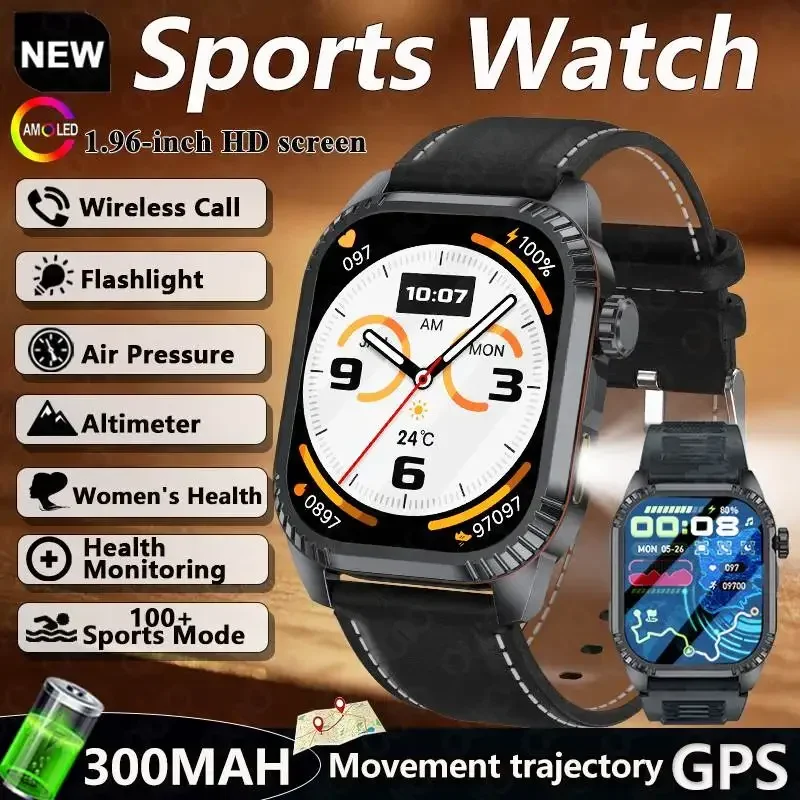 

New GPS Tracking Smart Watch 1.95 Inch HD Screen LED Flashlight IP67 Waterproof Heart Rate 100+Sport Modes BT Call Smart Watch