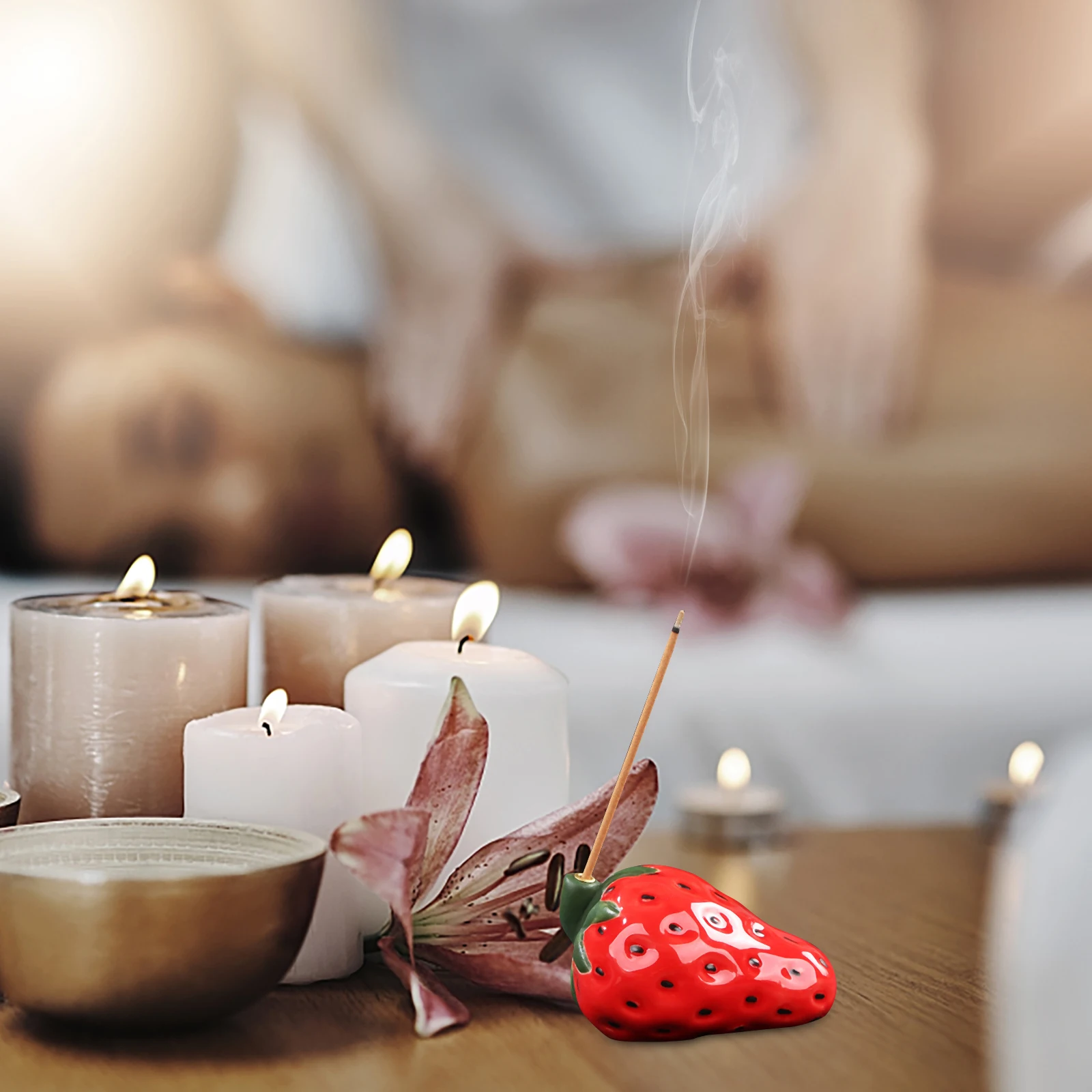 

Desktop Incense Burner Ceramic Strawberry Shaped Holder for Stick Aroma Therapy Room Decor Office Relaxation Ornament Tray