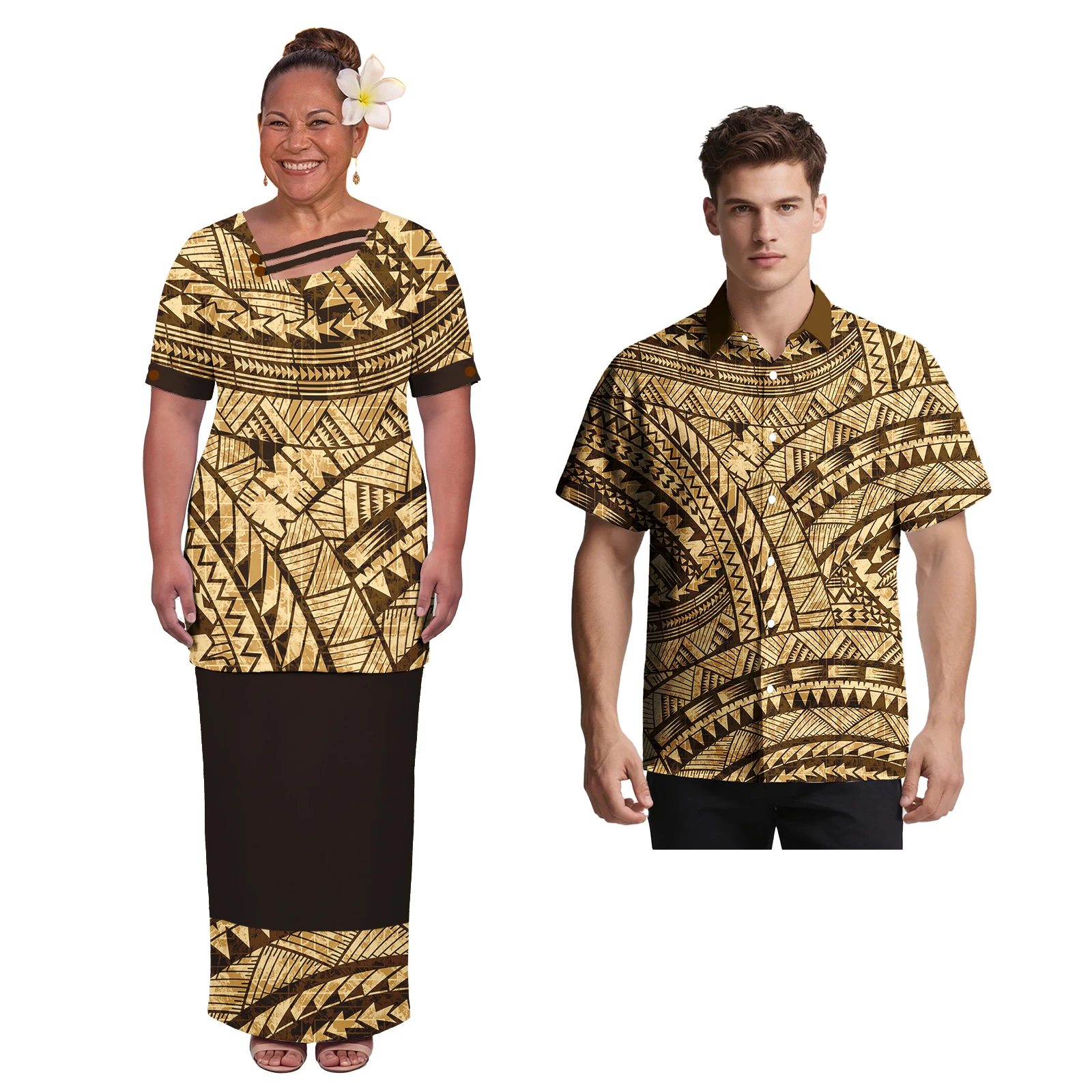 New Arrivals His and Hers Clothes Hawaiian Island Men Shirts Holiday Prom Women Puletasi Samoan Polynesian Chouple Beach Outfits