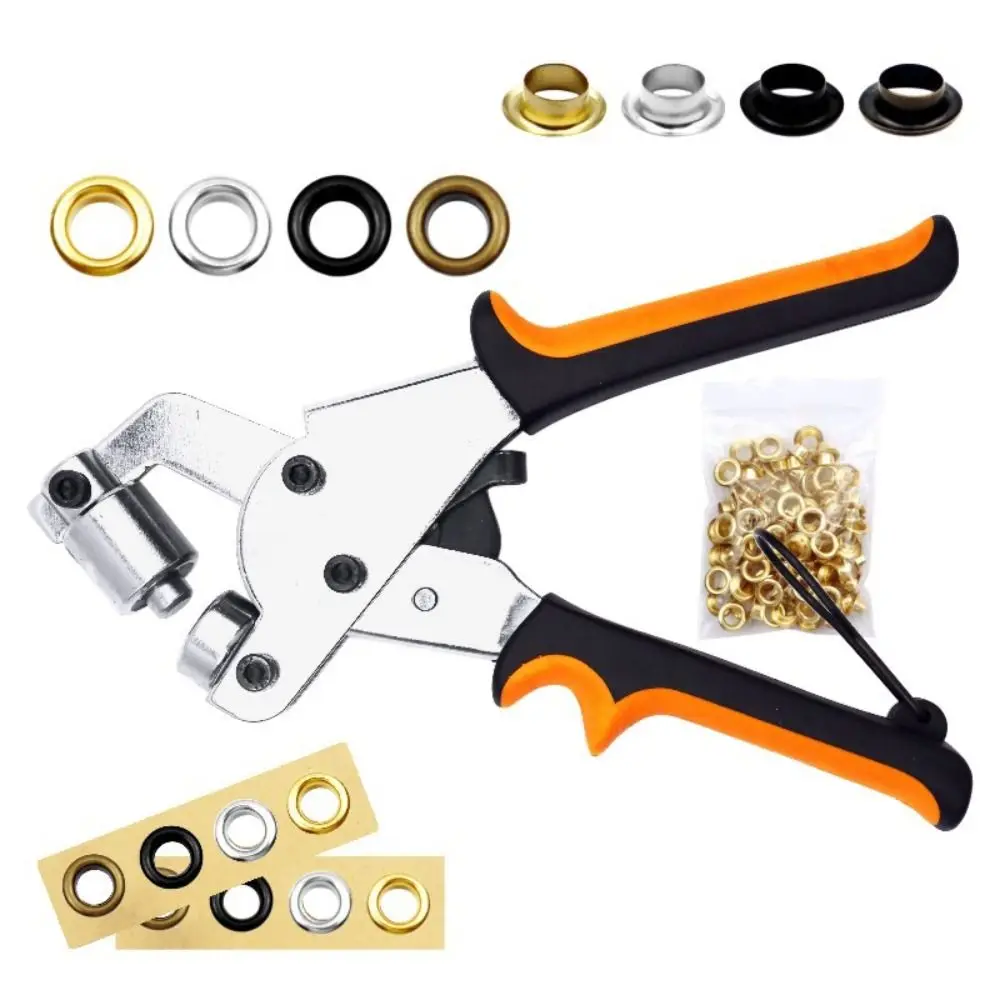 3/8'' 10mm Size Metal Eyelets Kit Metal Material Punch Pliers Manual Puncher with 100 Eyelets Leathercraft