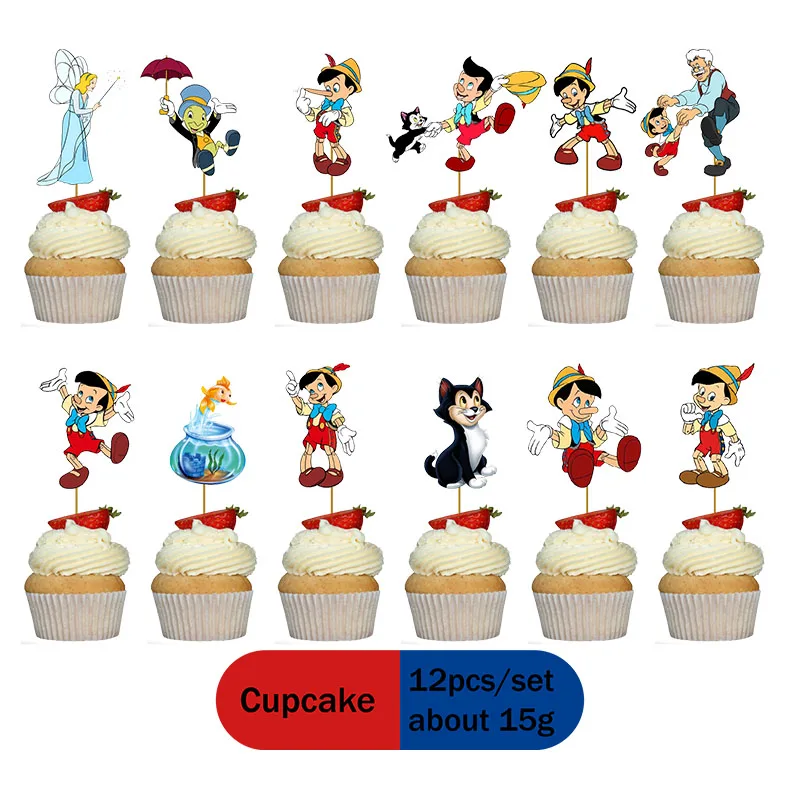 Cartoon The Adventures of Pinocchio Decorations Birthday Party Favors Childrens Disposable Paper Cup Plate Cake Toppers Supplies