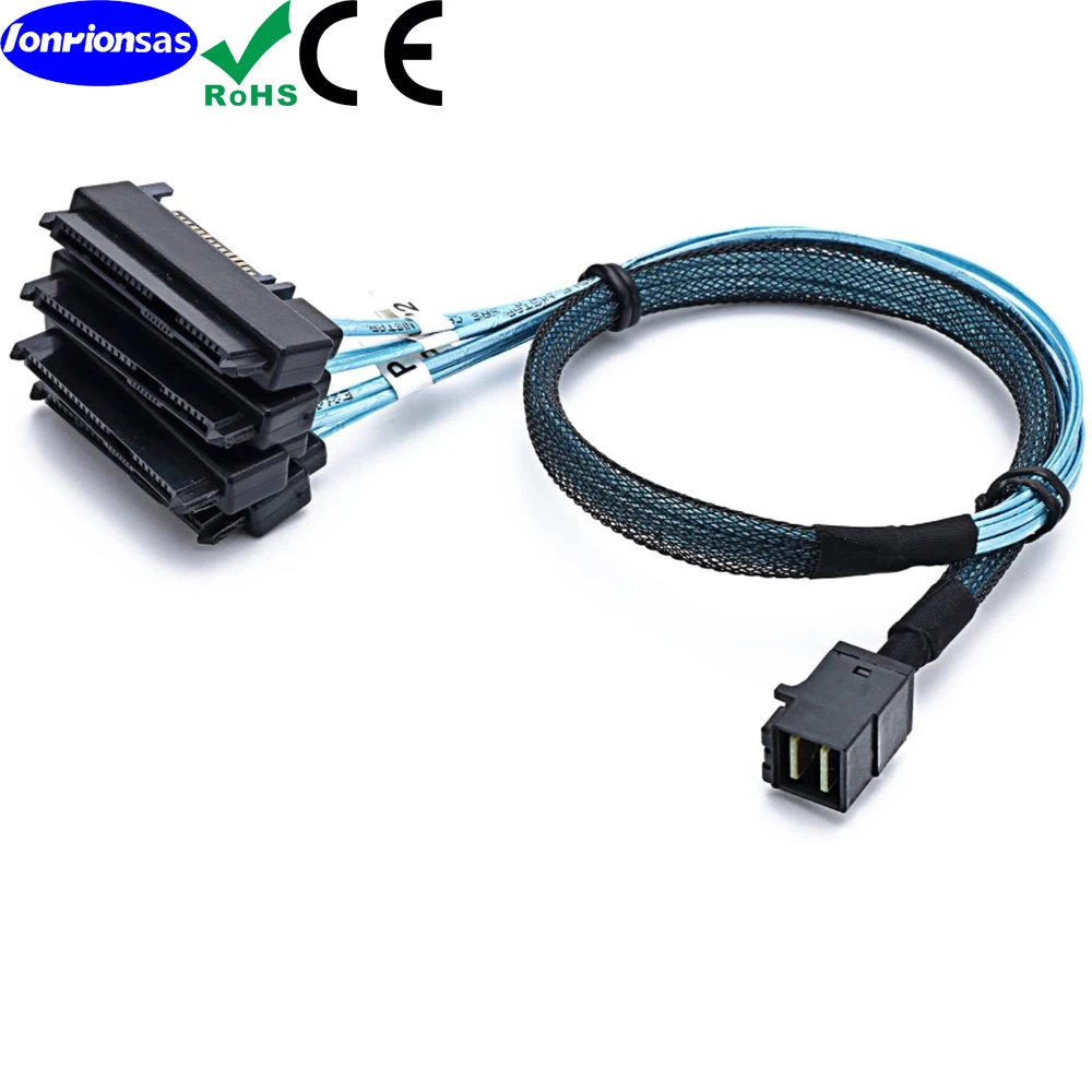 SFF-8643 Internal Mini SAS HD to (4) 29pin SFF-8482 Connectors with SATA 15pin Port 2 in 1 Cable 0.5m/1.0m