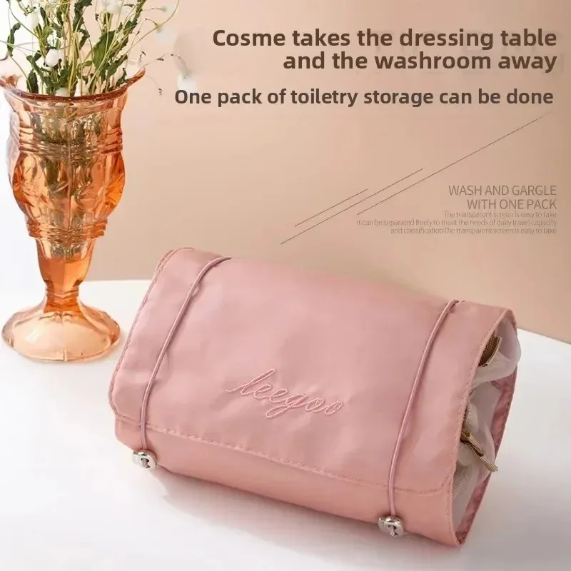 

4 in 1 Cosmetic Bag for Women Zipper Mesh Separable Cosmetics Pouch Ladies Foldable Nylon Bag Rope Makeup Bag Kosmetyczka