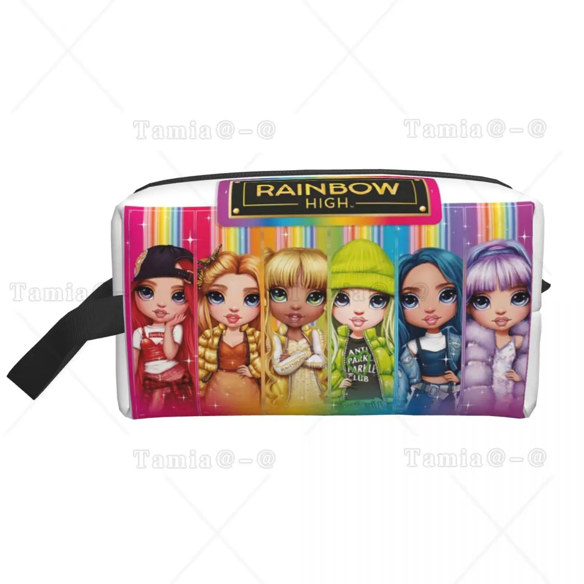 Bolsa de cosméticos Rainbow High para mujer, estuche de maquillaje de gran capacidad con dibujos animados de anime, bolsas de almacenamiento de artículos de tocador