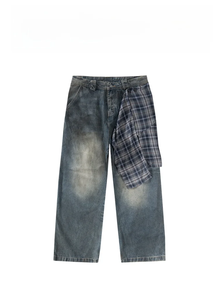 

Мужские джинсы Parisian Sle American в клетку, съемные, модные, в стиле ретро, длинные брюки свободного прямого кроя из смесового хлопка и полиэстера