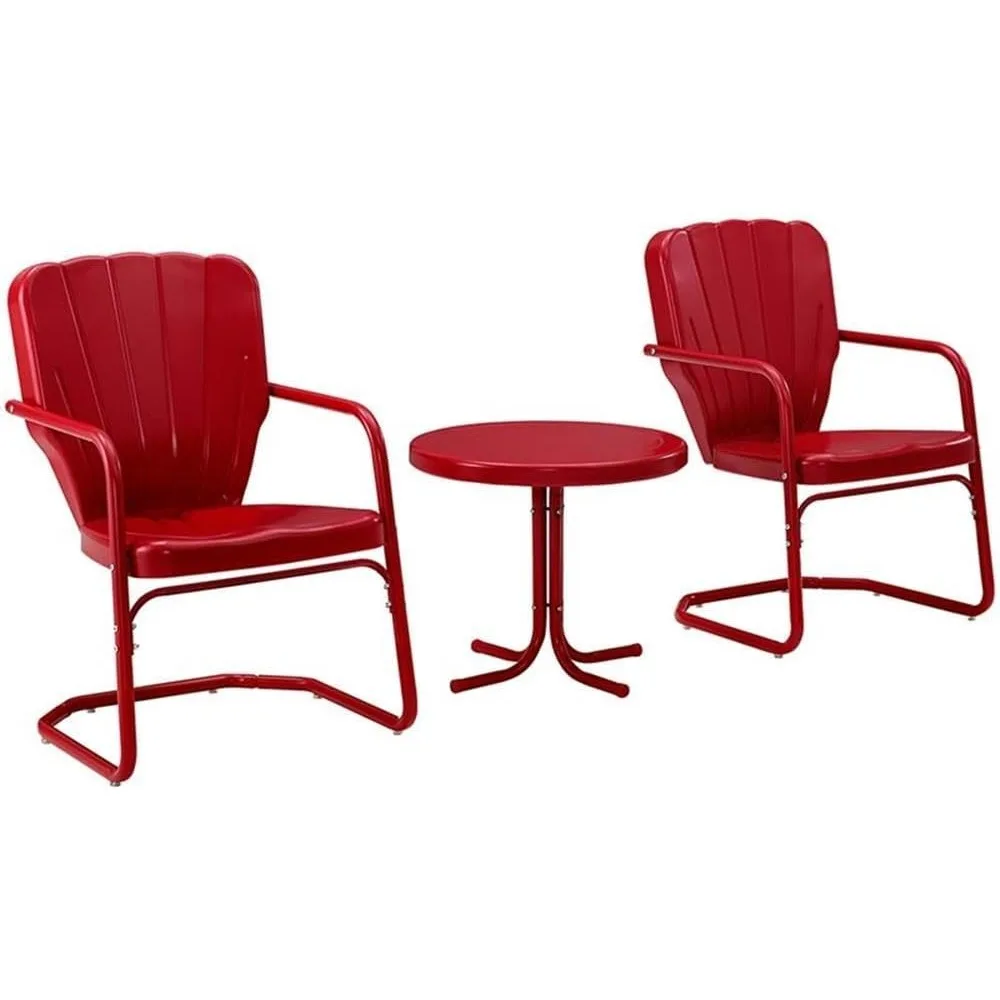 

Ridgeland 3-Piece Outdoor Chair and Side Table Set, Retro Metal Bistro Patio Sets for Deck, Red