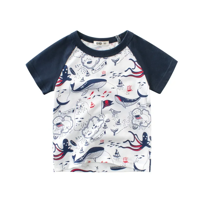 2025 Boys T Shirt Girls Kids Children Tops Whales Sharks Cotton Clothing Short Sleeves Summer Clothes Print Cartoon Cotton Tees