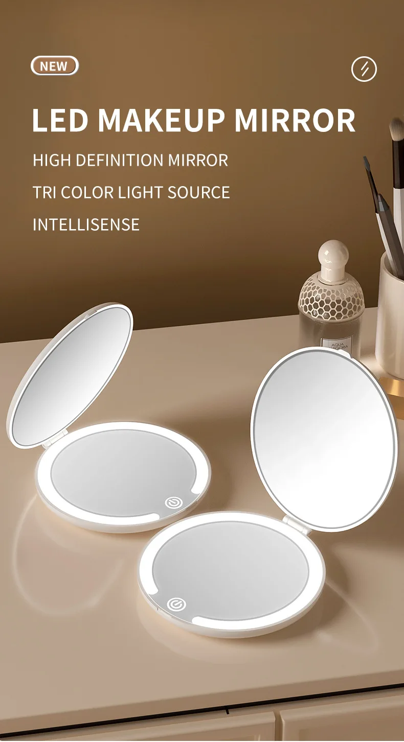 Tragbarer wiederaufladbarer Schminkspiegel für Make-up, einfach zu schminken, Minispiegel zum Zusammenklappen und einfach zu verstauen