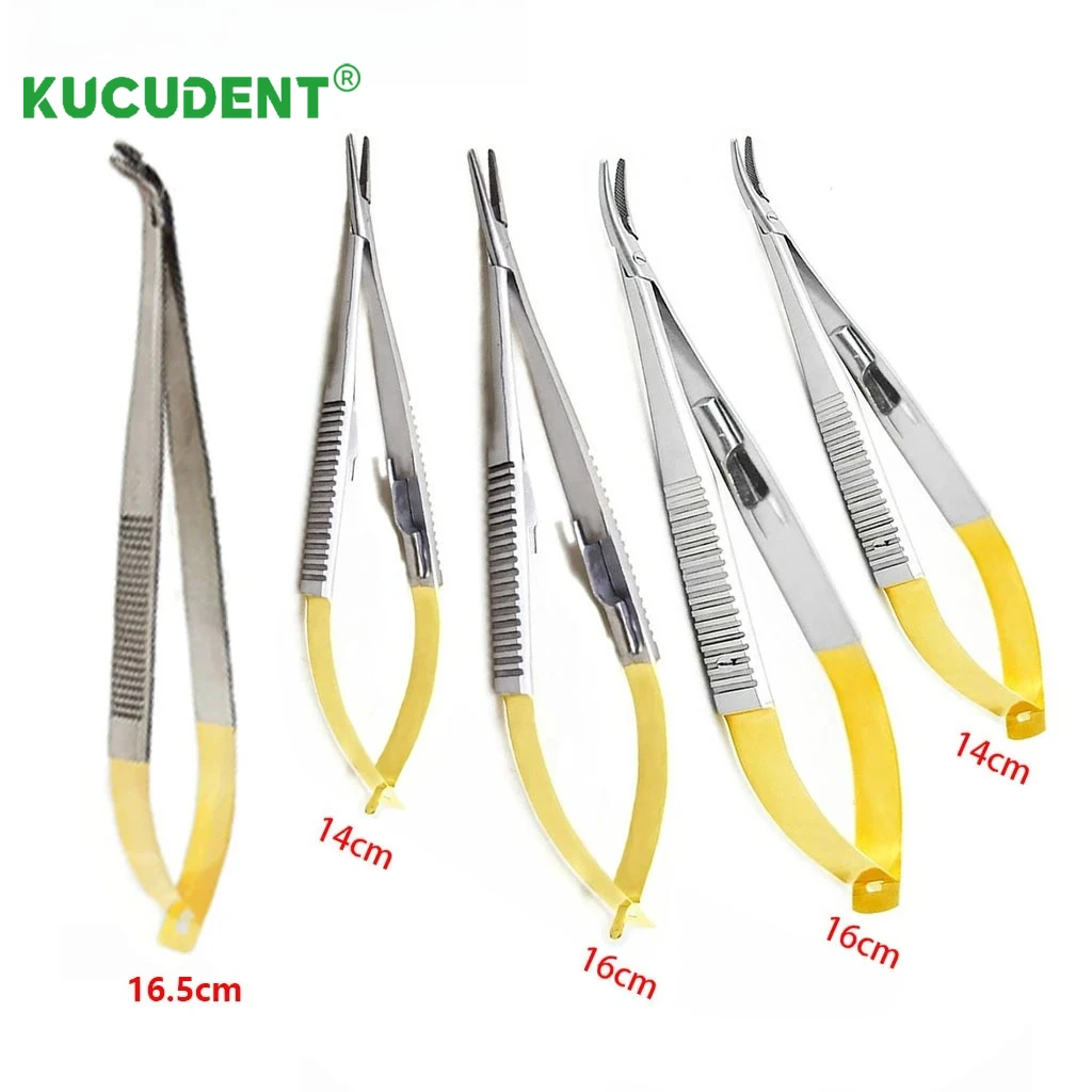 1P Castroviejo Porta aghi Strumento per impianti ortodontici dentali 14 cm/16 cm Pinze dritte/curve Pinzetta Microchirurgia TC Testa