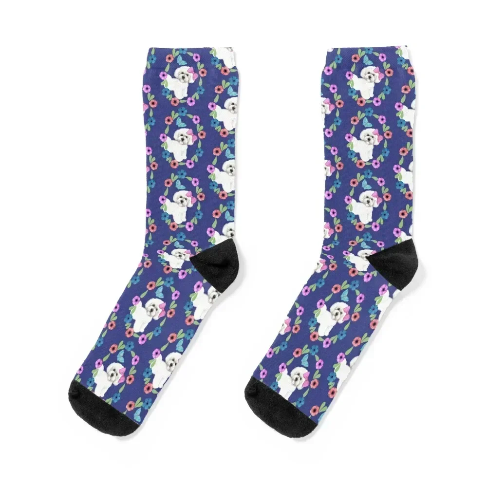 

Bichon frise dog and Butterflies Socks Stockings man luxury retro Non-slip Woman Socks Men's