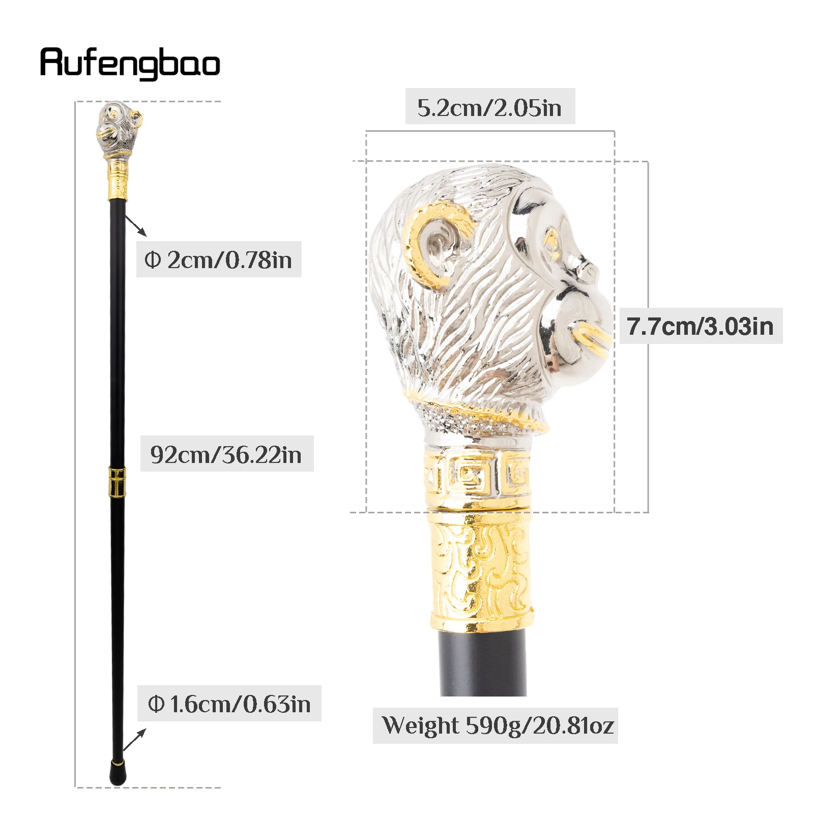 Golden White Monkey Animal Fashion Walking Stick Decorative Cospaly Vintage Party Fashionable Walking Cane Crosier 92cm